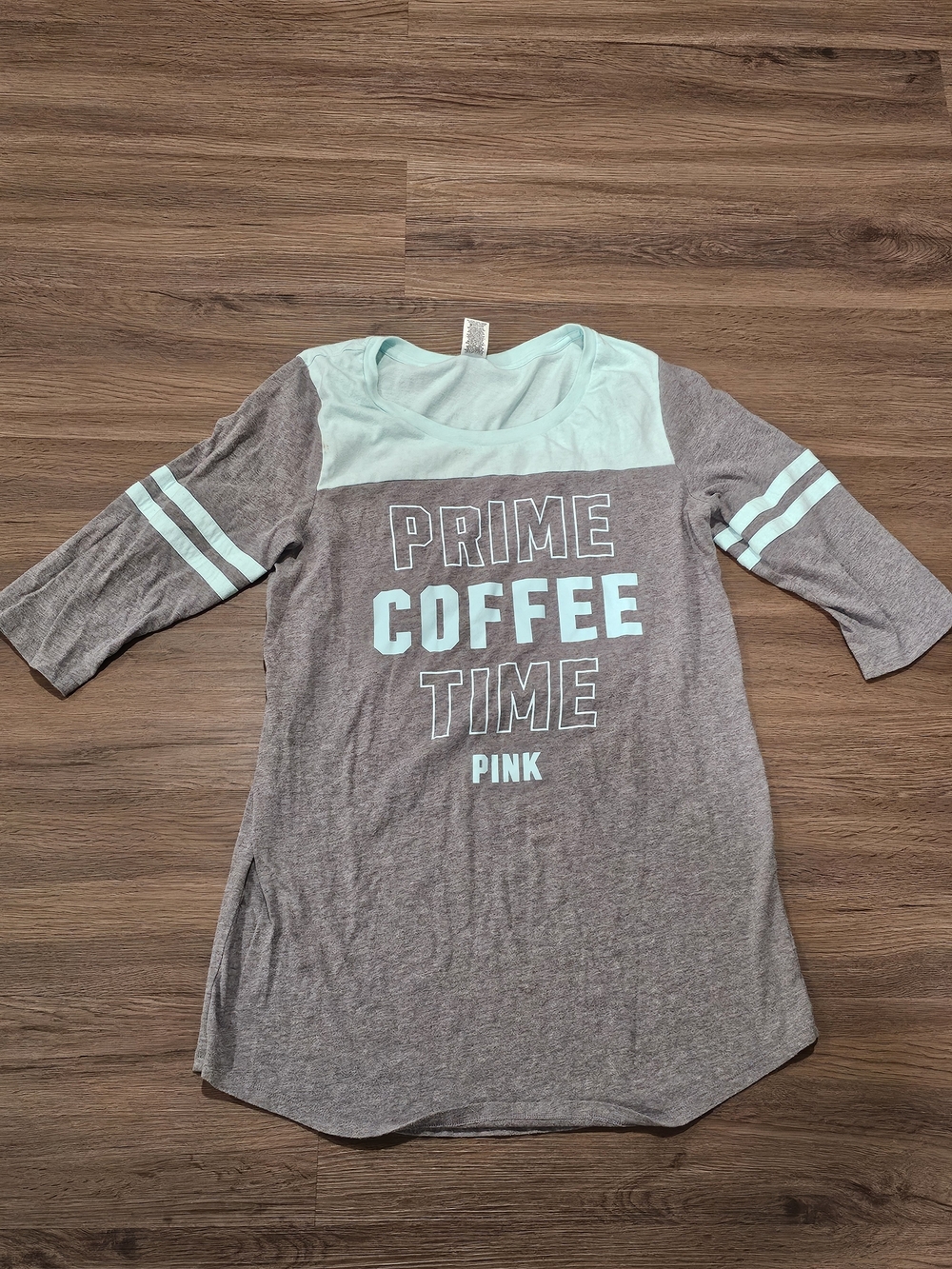 PINK Victoria's Secret 'Prime Coffee Time' Gray & Mint Scoop Neck PJ